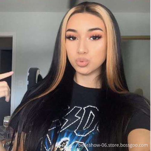 glueless u part synthetic  front free natural silky straight wave frontal black women band highlight  honey brown color afro wig